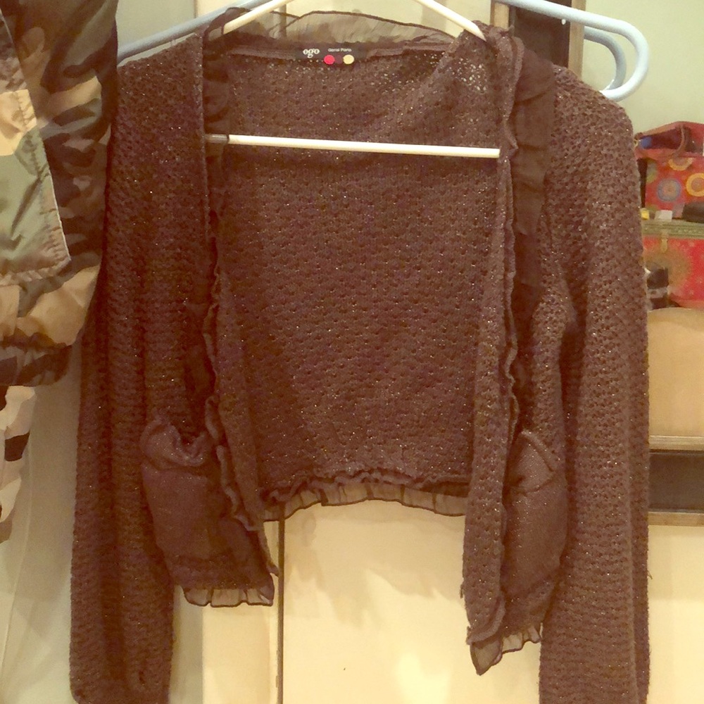 brown cardigan with sparkles